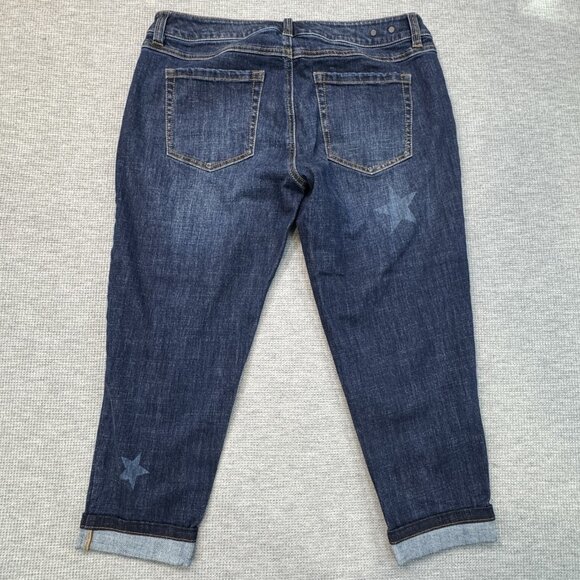 Cabi Womens Blue Denim Stars Slim Fit Boyfriend Jeans Cropped Rolled Cuffs Sz 6 - Picture 2 of 15